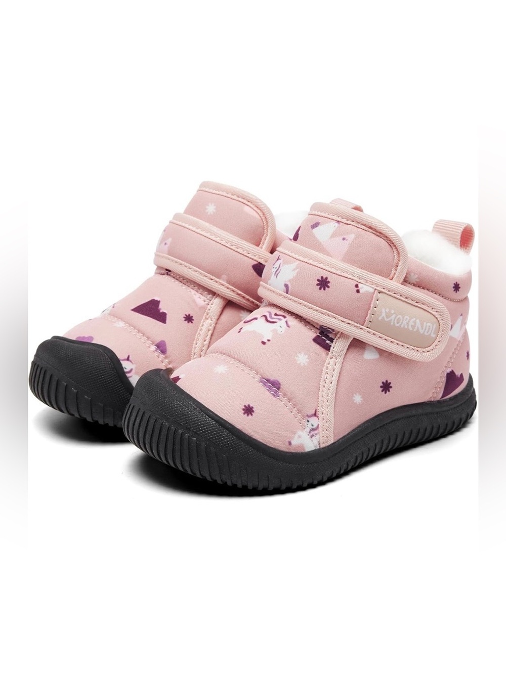 Kids Pink Unicorn Winter Boots with Hook-and-Loop Strap